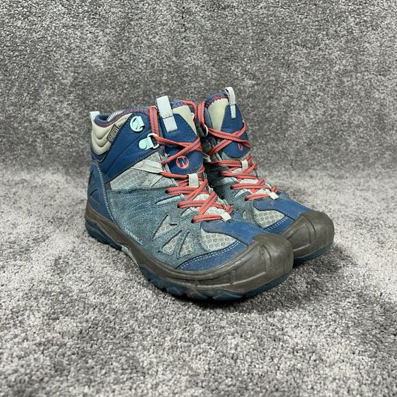 Merrell Capra Mid WTPF Kids Youth Size 4 Blue Suede Waterproof Hiking Boots Used - Picture 2 of 11